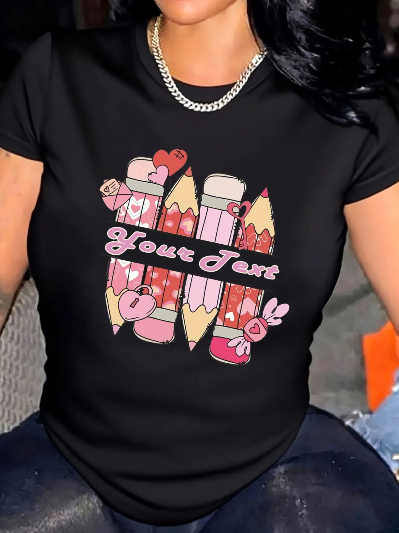 

Женская футболка больших размеров на день Святого Валентина с сердечками и текстом, уличная одежда