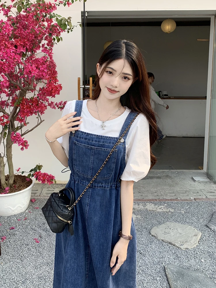 Summer 2026 Korean Sle Denim Overalls Dr Women's ature College Sle ter Dr Casual High Waist A-Line Skirt