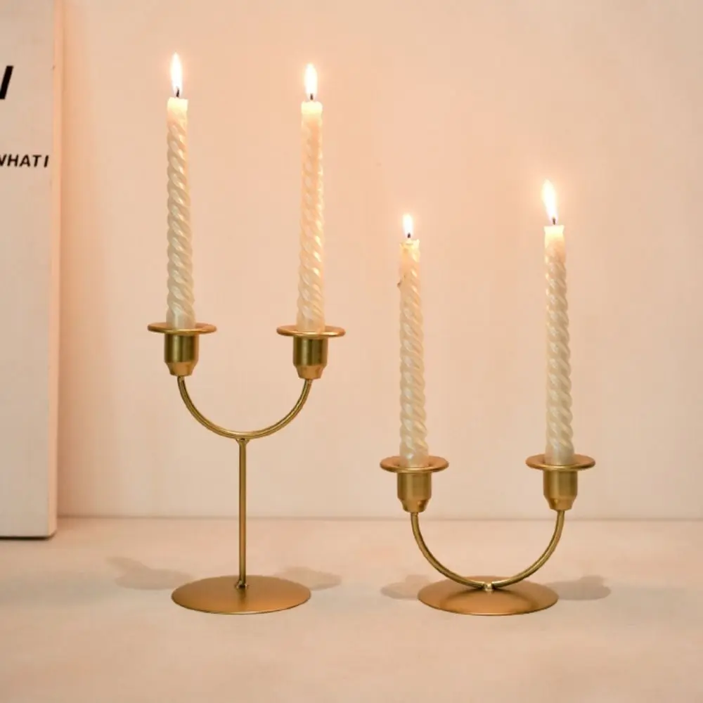 Romantic Tabletop Candle Holders U-shaped Double Headed Candlelight Dinner Props Ornament Metal Candle Stand For Wedding Party