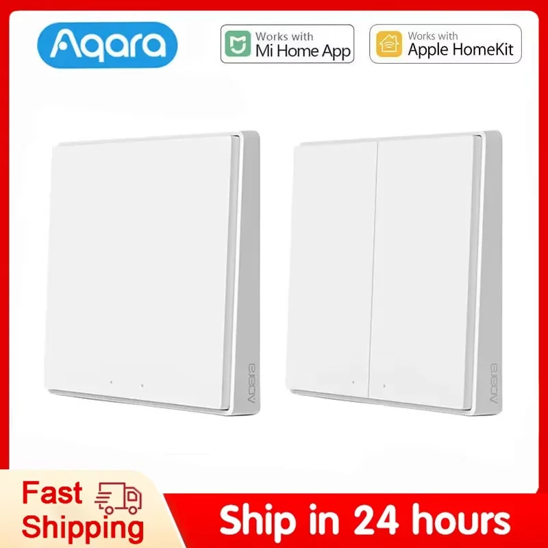 Aqara-Interruptor de pared inteligente D1 Zigbee 3,0, interruptor de luz con llave inalámbrica, cable de fuego sin neutro, para Mi Home, Apple Homekit