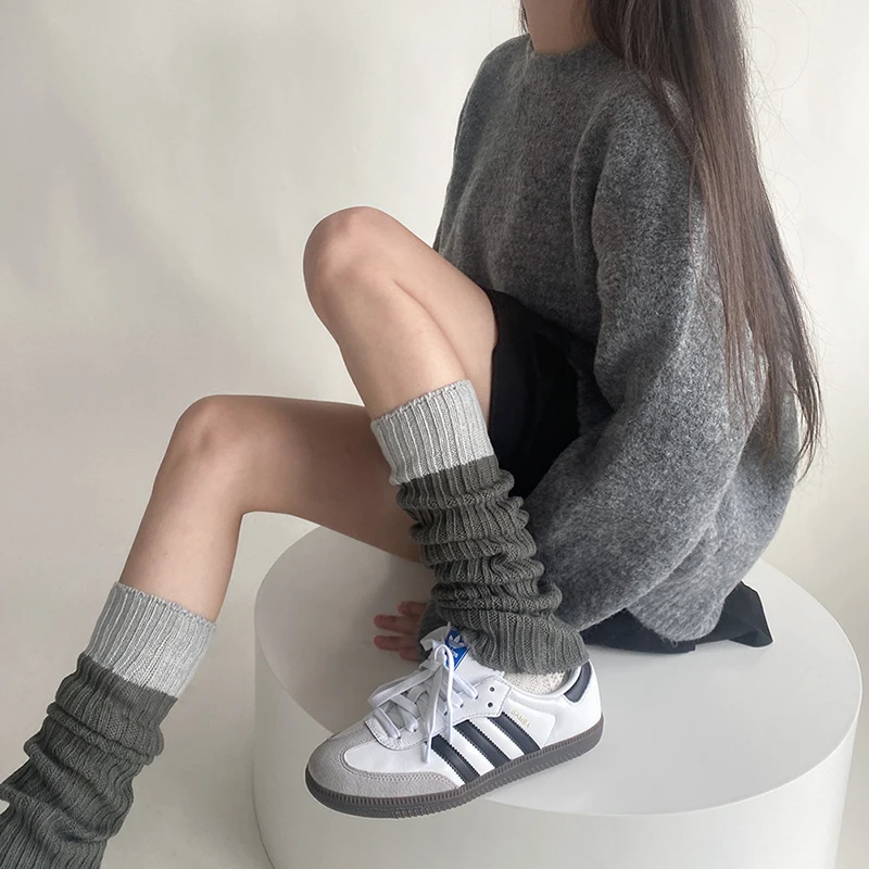 

Knitted Socks for Women Color Matching Woolen Leg Warmers Simple Versatile Pile Middle Tube Leg Sets Casual Keep Warm Calf Socks