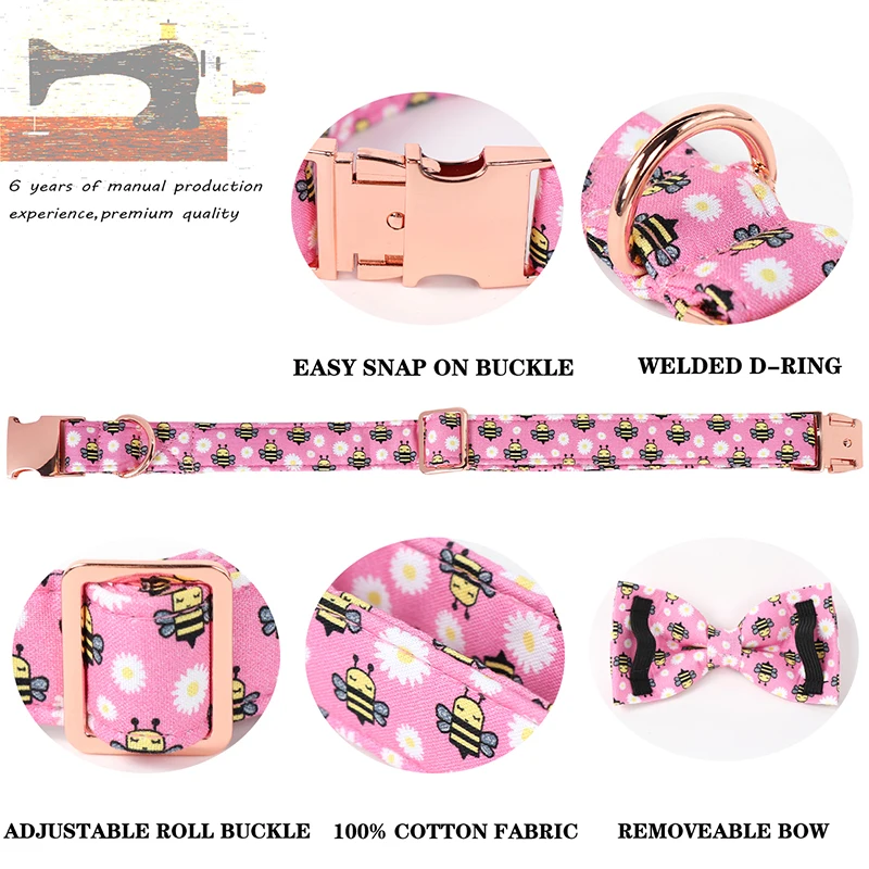 Daisy Flower Puppy Collar with Bow Tie Dog Necklace with Mental Buckle for Big and Small Dog XXS-XL Pet Accessories