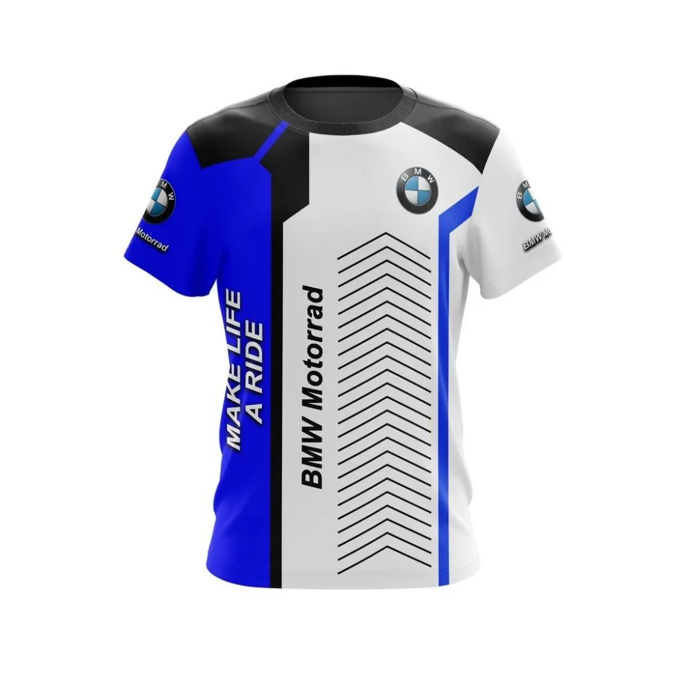Modne, wygodne, oddychające koszulki sportowe do jazdy motocyklem na świeżym powietrzu Nowe koszulki z krótkim rękawem i okrągłym dekoltem z logo BMW z nadrukiem 3D