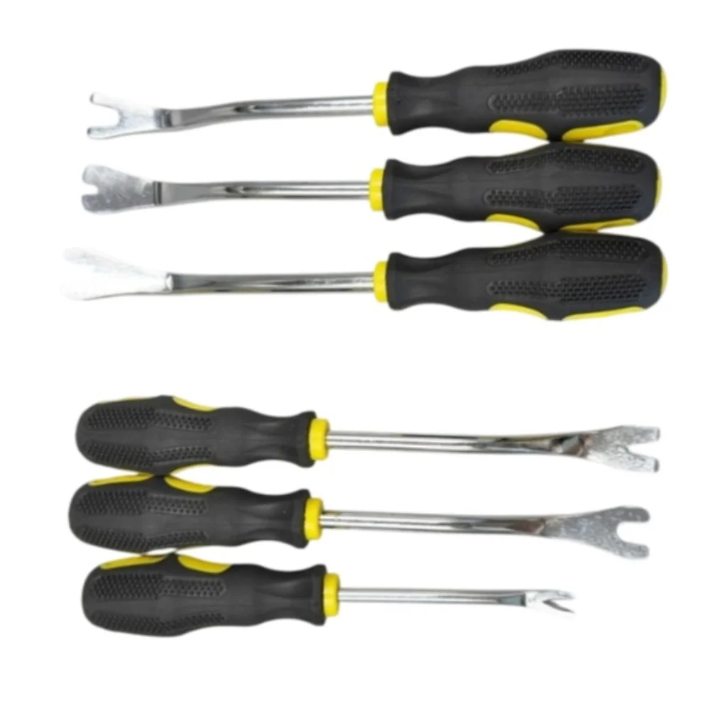 Automotive Trim Clip Removal Kit for V and U Shape Fasteners 6-Piece Steel-and-Rubber Set with Hanging Loop for Narrow Gaps