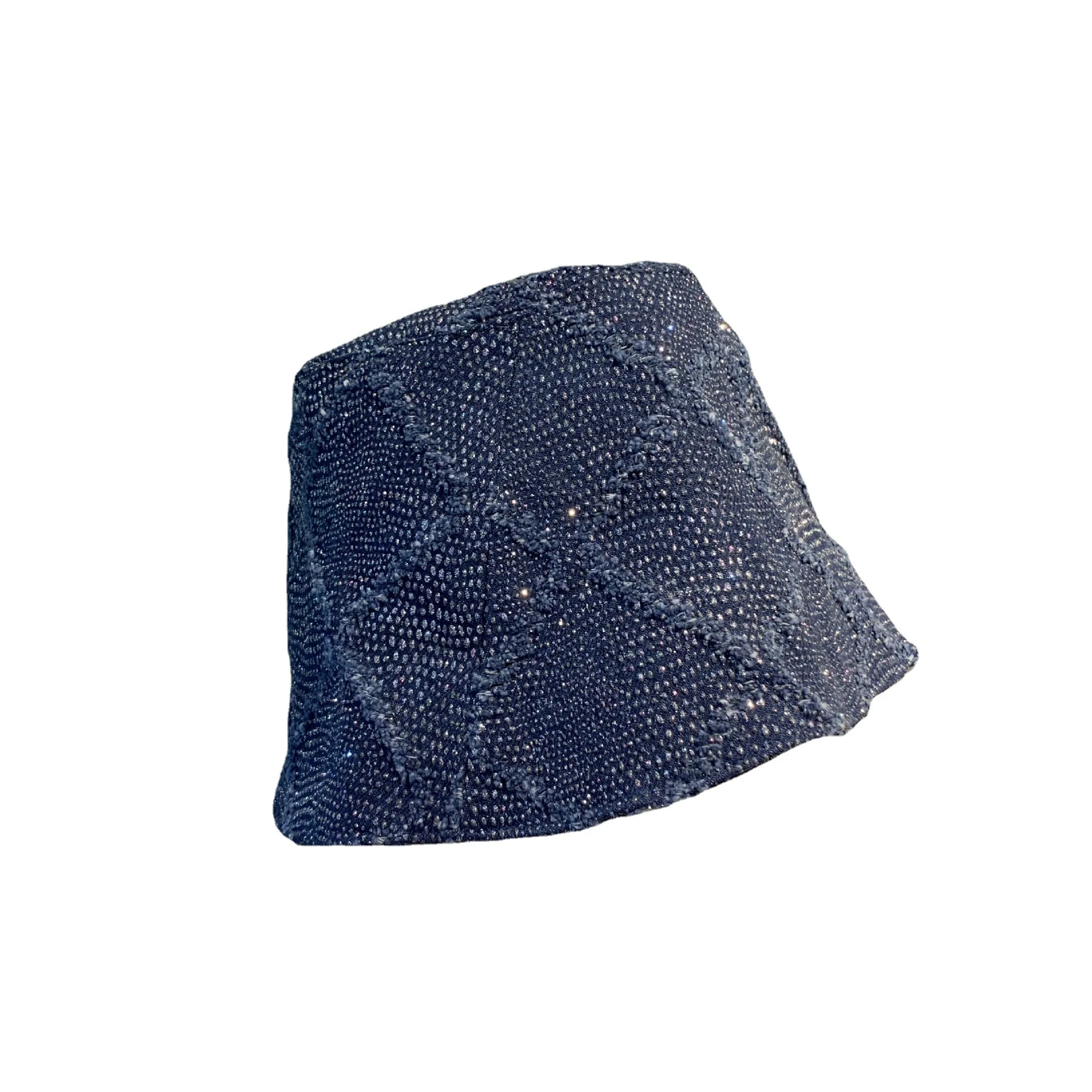 Full Rhinestone Studded Bucket Hat for Women Spring Summer Soft Denim Fabric Summer Beach Traval Sun Visor Foldable Bucket Hats