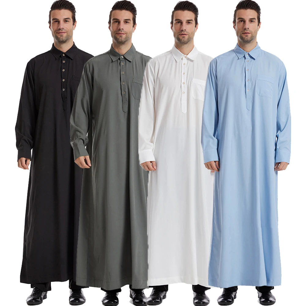 Abaya Muslim pria Timur Tengah kasual Jubba Thobe Turki Arab Islam pakaian Kaftan Dubai Saudi Lebaran Ramadan Abaya Kaftan jubah