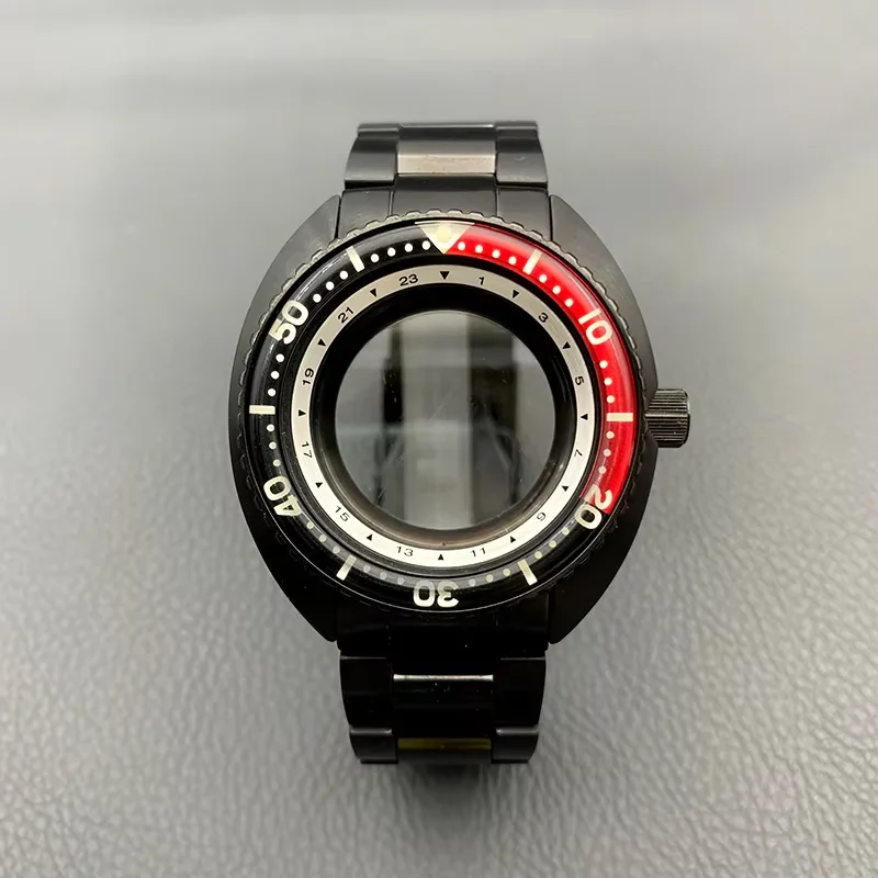 

44mm Black 6105 6309 Turtle Abalone Watch Case and Bracelet Set Fits NH35 4R 7S Movement Watch Case and 22mm Watch Stap Kits OEM