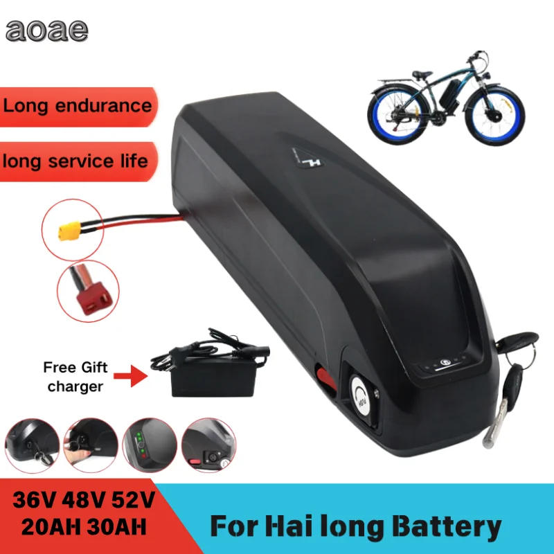 

36V 48V 52V Hailong Battery 20Ah 30AH Withcharger ，For 250W~1000W motor Electric Mountain Bike