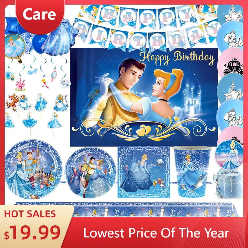 Fairy Tale Cinderella Princess Theme Birthday Party Decoration Supplies Disposable Cutlery Balloon Background Baby Shower Gift