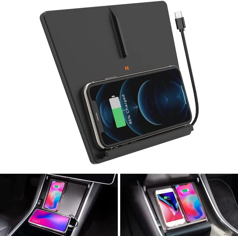 Cargador inalámbrico para Tesla modelo 3, almohadilla de carga de teléfono inalámbrico, accesorios de consola central Interior de coche, 15W, 2017, 2018, 2019, 2020