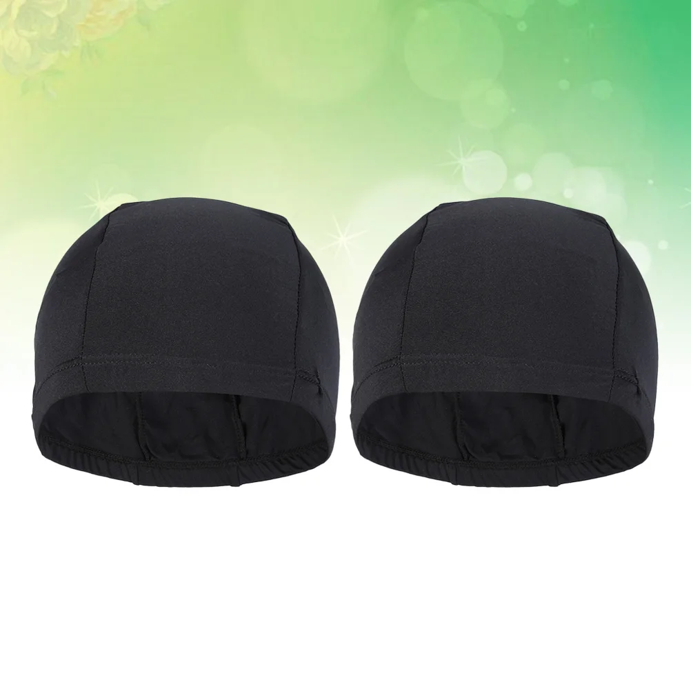 2 قطعة قبعات السباحة البوليستر لمط مريحة تناسب للجنسين قبعات دش السباحة الشعر الطويل الرجال النساء الأسود خفيفة الوزن سريعة الجافة