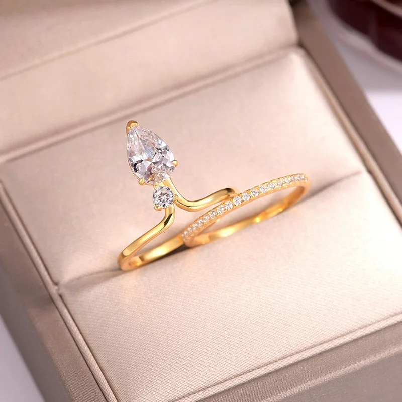 NASIARose Gold Color Pear Cut All Moissanite Women Ring Jewelry Sets 2pcs Lab Diamond S925 Sterling Silver Girls Band 2026