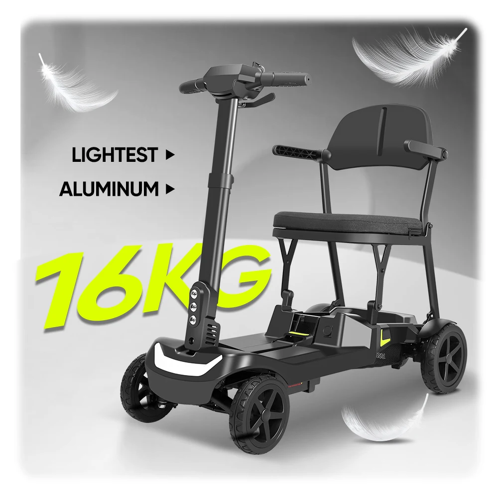 Scooter elettrico pieghevole portatile a 4 ruote pieghevole da viaggio in lega di alluminio da 16 kg di nuova tendenza per anziani