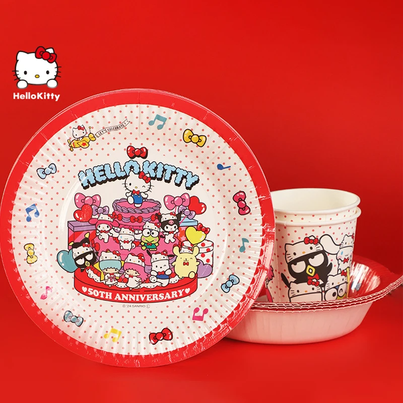 

Одноразовый бумажный поднос Hello Kitty Sanrio, мультяшный милый подарок на день рождения и пикник, удобный портативный гигиенический бумажный стаканчик, игрушки, подарки для девочек