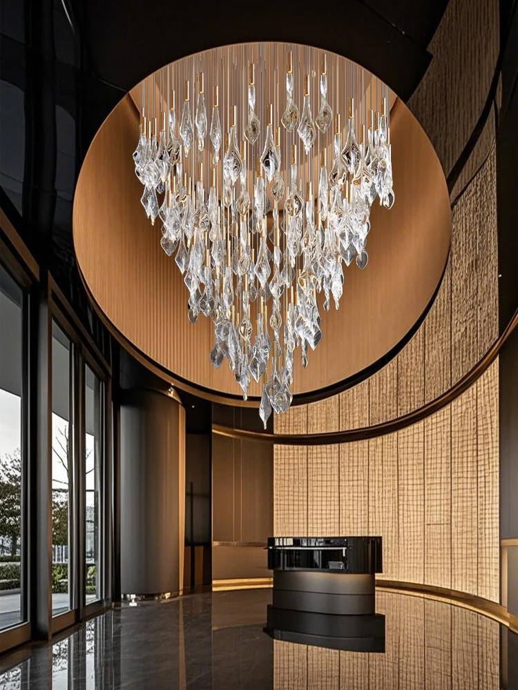 Luxury Glass Petal Chandeliers For Staircase High Ceiling Modern Flower Glass Pendant Ceiling Light For Hotel Lobby Vila