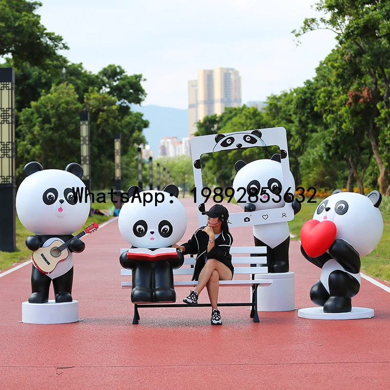 XL Outdoor Internet Celebrity Cartoon Panda Fiberglass Sculpture Kindergarten Forest Landscape Decoration Large Ornament