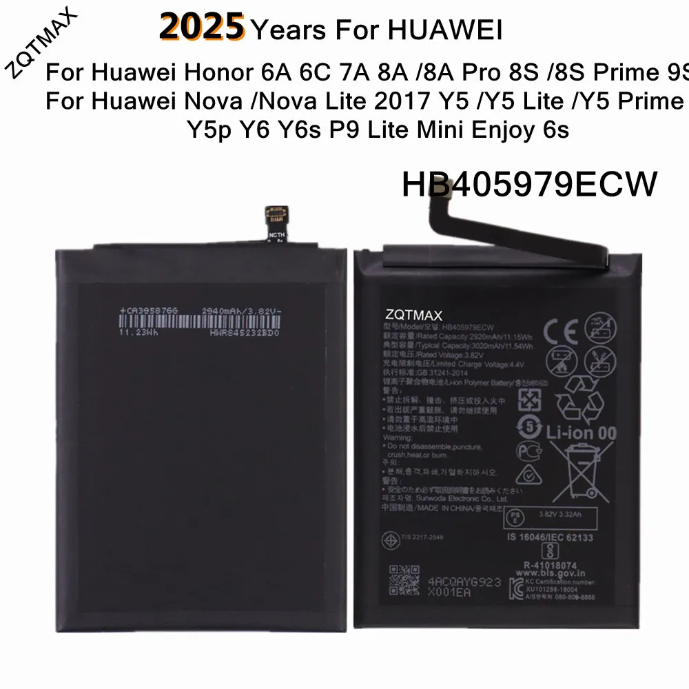 

HB405979ECW Аккумулятор для Honor 6A 6C 7A 8A Pro 8S Prime 9S Huawei P9 Lite Mini Nova Lite 2017 Y5 Lite Prime Y5p Y6 Y6s Enjoy 6s