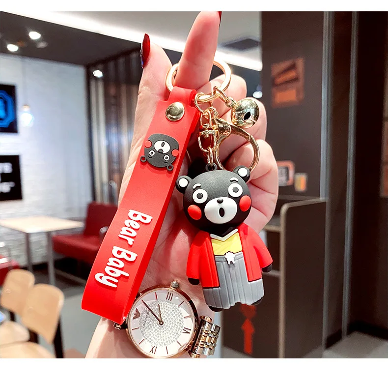 Japanese Anime Cartoon Kumamon Bear Wristband Keychain Key Chain Women Key Ring Chains Car Bag Charm Kids Toys