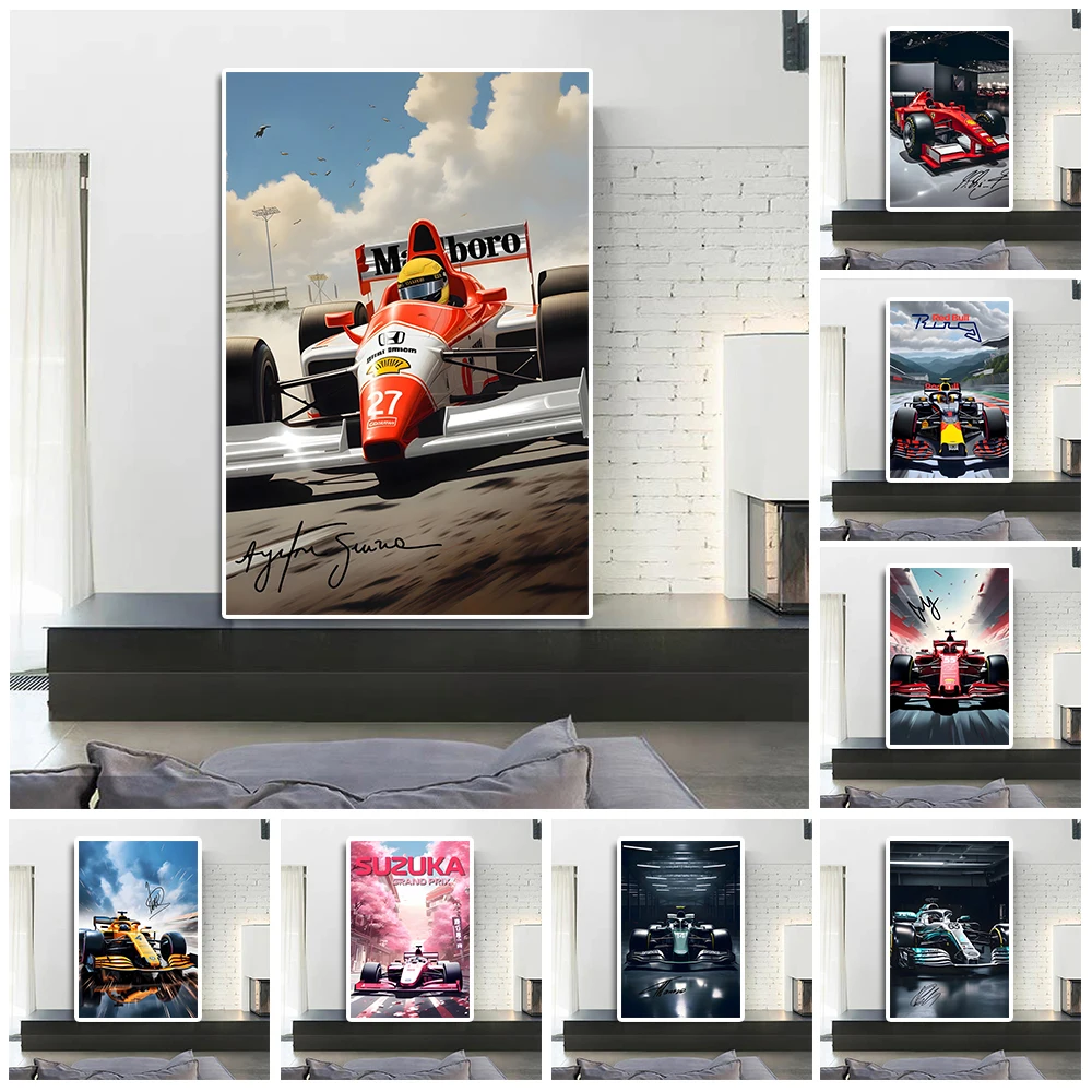 Retro Ayrton Senna Racing Poster And Print Norris Alonso Race Car Comic Canvas Painting Verstappen Wall Art Room Home Decor Gift