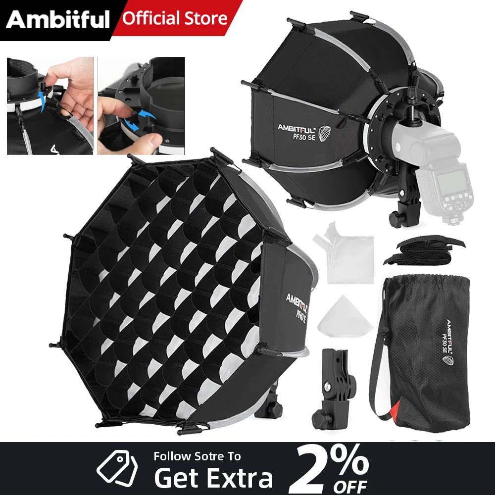 AMBITFUL PF30/PF40 30cm /40cm Mini Speedlite Portable Octagon Umbrella Softbox + Honeycomb Grid Outdoor Flash SoftBox for Godox