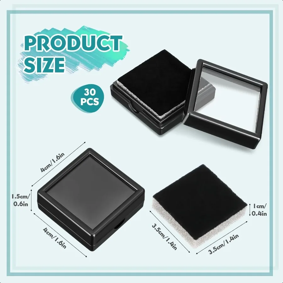 30 Uds. Caja expositora de piedras preciosas, contenedor de joyería con tapas superiores transparentes a granel de 1,57 ''x 0,6'' para gemas, monedas de diamante, embalaje de regalo R