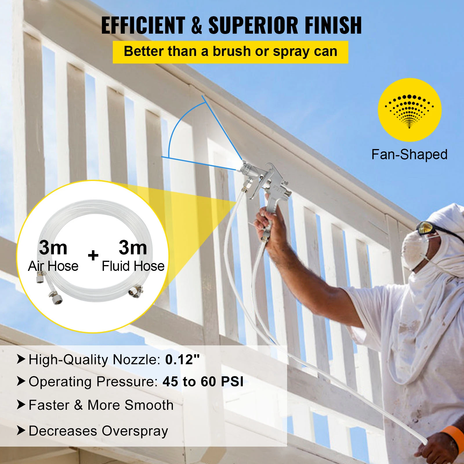 SucceBuy 10L/2.5 جالون خزان رش وعاء الطلاء بالضغط مع مسدس رش وخرطوم للمنزل الخارجي أو رش الطلاء التجاري