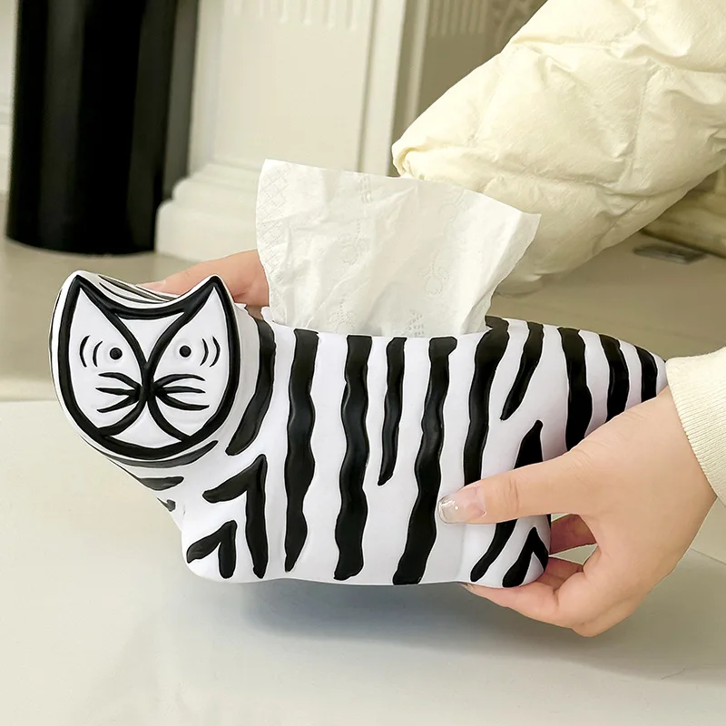 Nordic horizontal Striped Cat Tissue Box Storage Ins Design Home Coffee Table Desktop Paper Towel Box Crafts Decor Gift