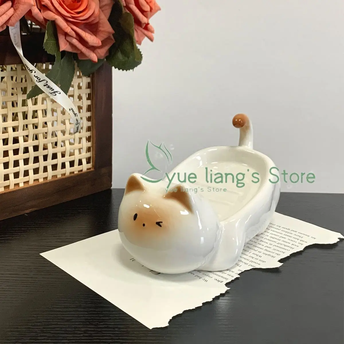 Siamese Cat Ceramic Soap Box,bathroom Household Soap Box,new Non-punching Drain Dish Bathroom Accessories