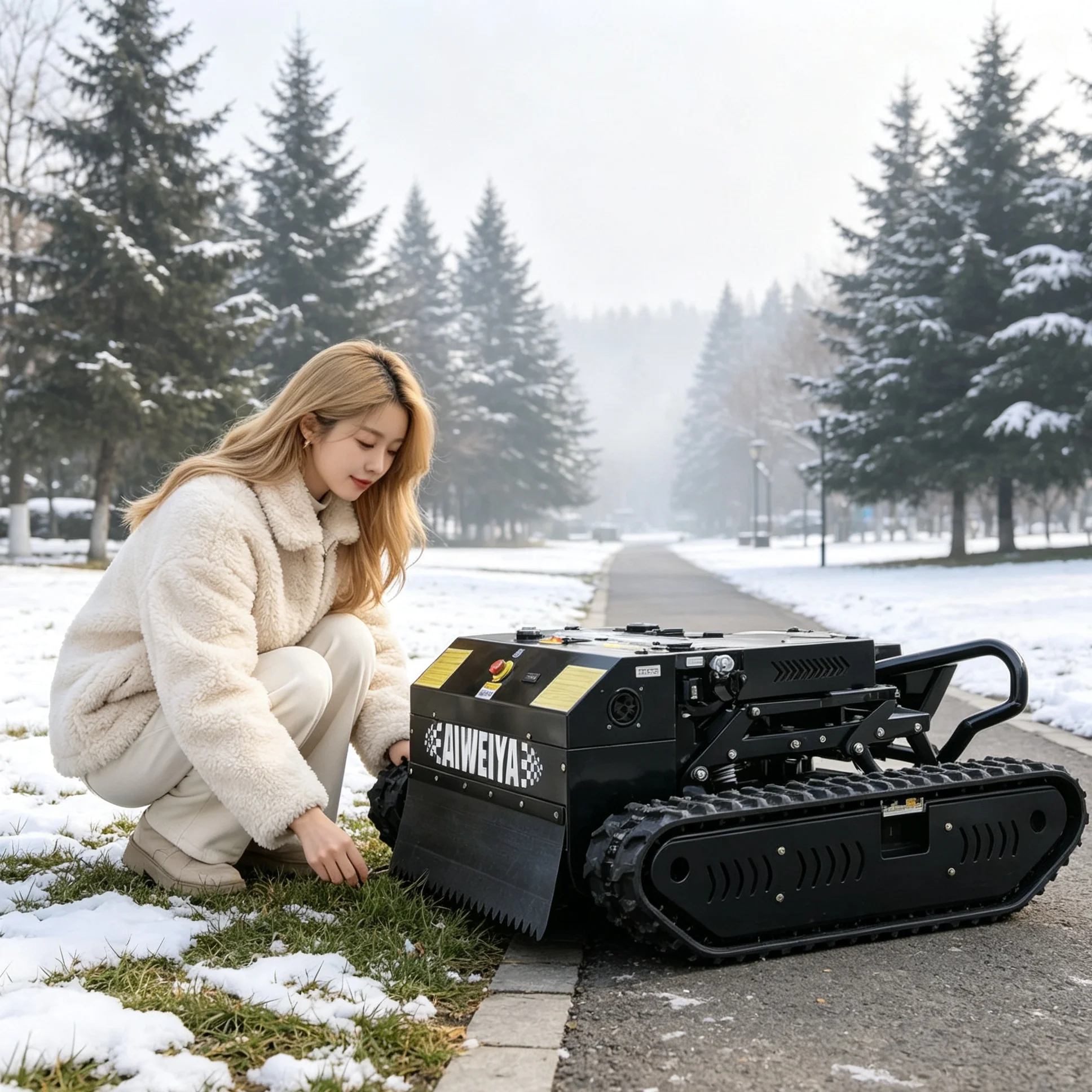 Customized Black 900 Crawler Brush Cutter Mower,Self propelled remote control Remote‑Control 4‑stroke engine Mulching Lawn Care