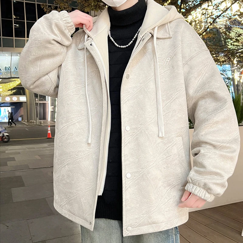 

Утепленные флисовые куртки с капюшоном, мужские зимние теплые плюшевые пальто 2025 года, молодежная верхняя одежда, свободная ветрозащитная парка с бархатной подкладкой, одежда