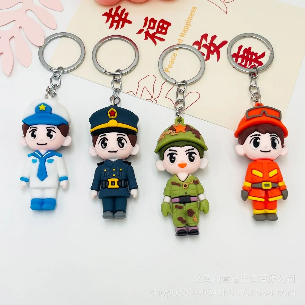 Cartoon Panda Police Keychain Character Air Force Army Navy Firefighters Soft Glue Men's Women's Bag Cute Pendant Keyring Gifts