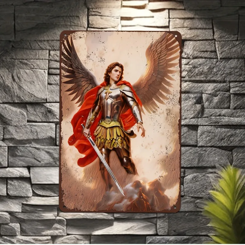 

Vintage Archangel Saint Michael Metal Sign, Aluminum Wall Art for Catholic Church, Farmhouse Decor, Christian Religious Gift