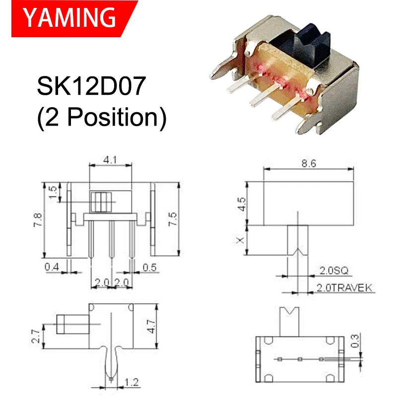 100PCS MS MSK SS Tact Slide Toggle Switch Micro-power Single And Double-row Direct-inserted Horizontal Sliding Second/Third Gear