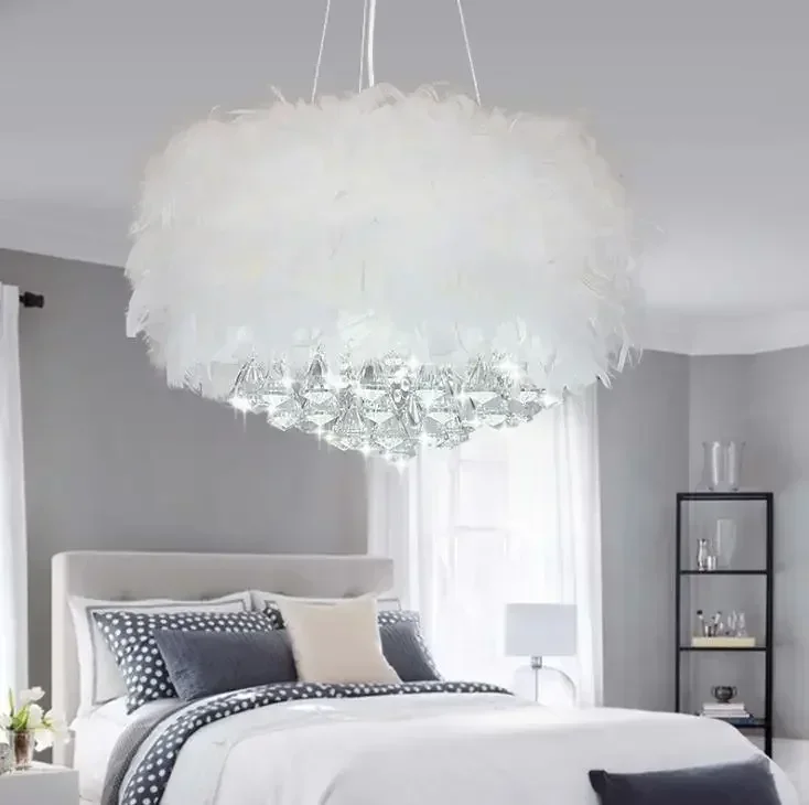TechHPEuropean Interior Features Simple Home Brand Wedding Room Modern Study Lamp Feather Diamond Crystal Chandelier