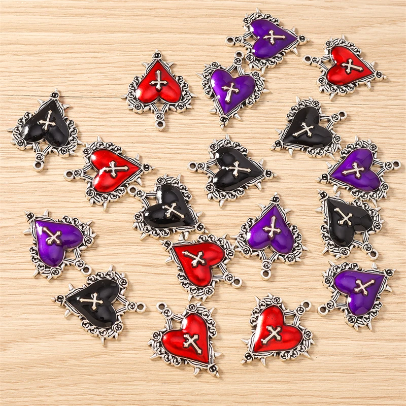 10 Stück 30 x 34 mm niedliche Emaille-Metall-Liebes-Herz-Charms-Anhänger für Halsketten, Ohrringe, Armbänder, DIY-Handwerk, Schmuckherstellung, Zubehör – Detail 10