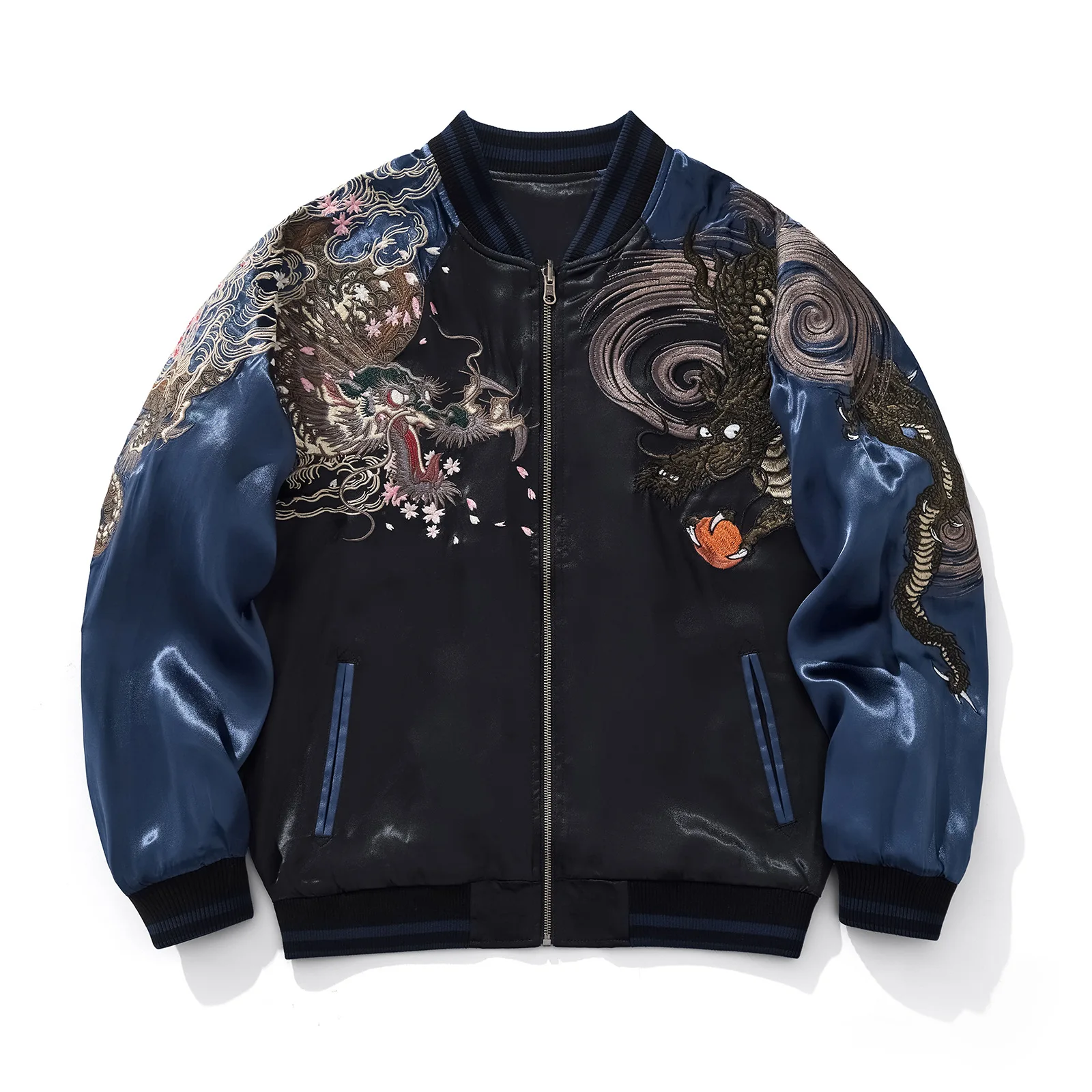 Dragon Embroidered Zipper Jacket Autumn Streetwear Hip Hop Men's Chinese Style Harajuku Yokosuka Baseball Coat