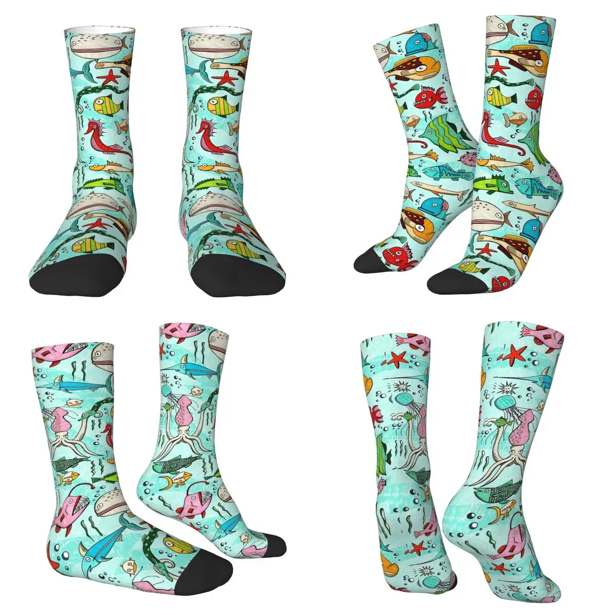 Underwater World Fish Print Socks Harajuku Super Soft Stockings All Season Long Socks for Man Woman Valentine's Day Gifts
