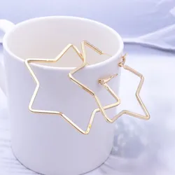 Vintage Women Punk Star Hoop Earrings Trendy Golden Color Silver Color Minimalist Geometry Earring Cute Big Statement Jewelry