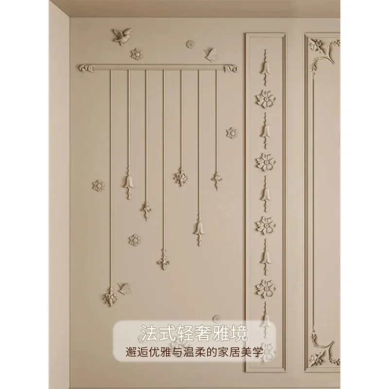 French carved small horn flower butterfly plaster background wall line middle parquet shape decorative flower relief bird