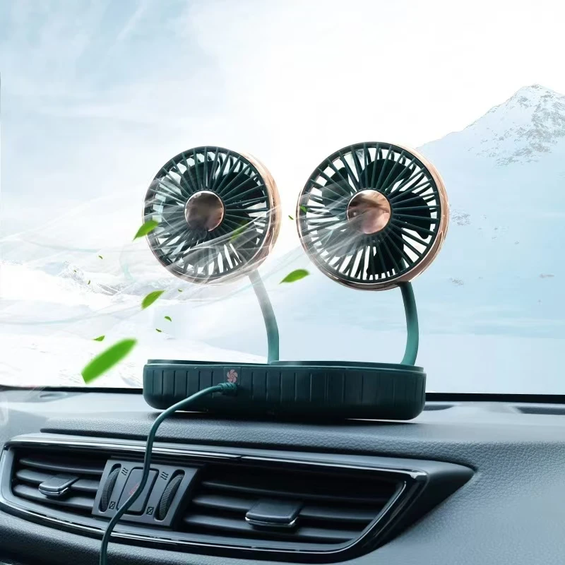

Dual Head Car Cooling Oscillating Dashboard Ventilation Air Fan 360° Rotatable Portable Auto Truck Air Cooler Fan USB Fan