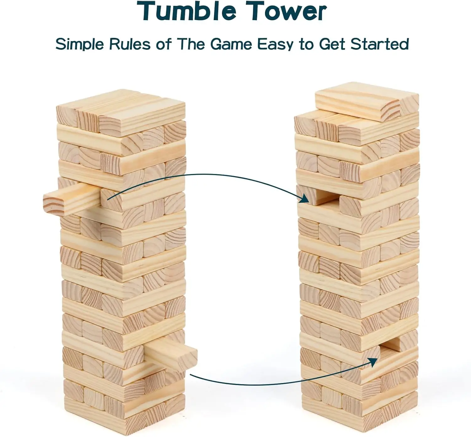 54PCS Classic Block Stacking Board Game Wooden Blocks Stacking Games for Kids and Families Tumbling Tower Blocks Game for Kids a