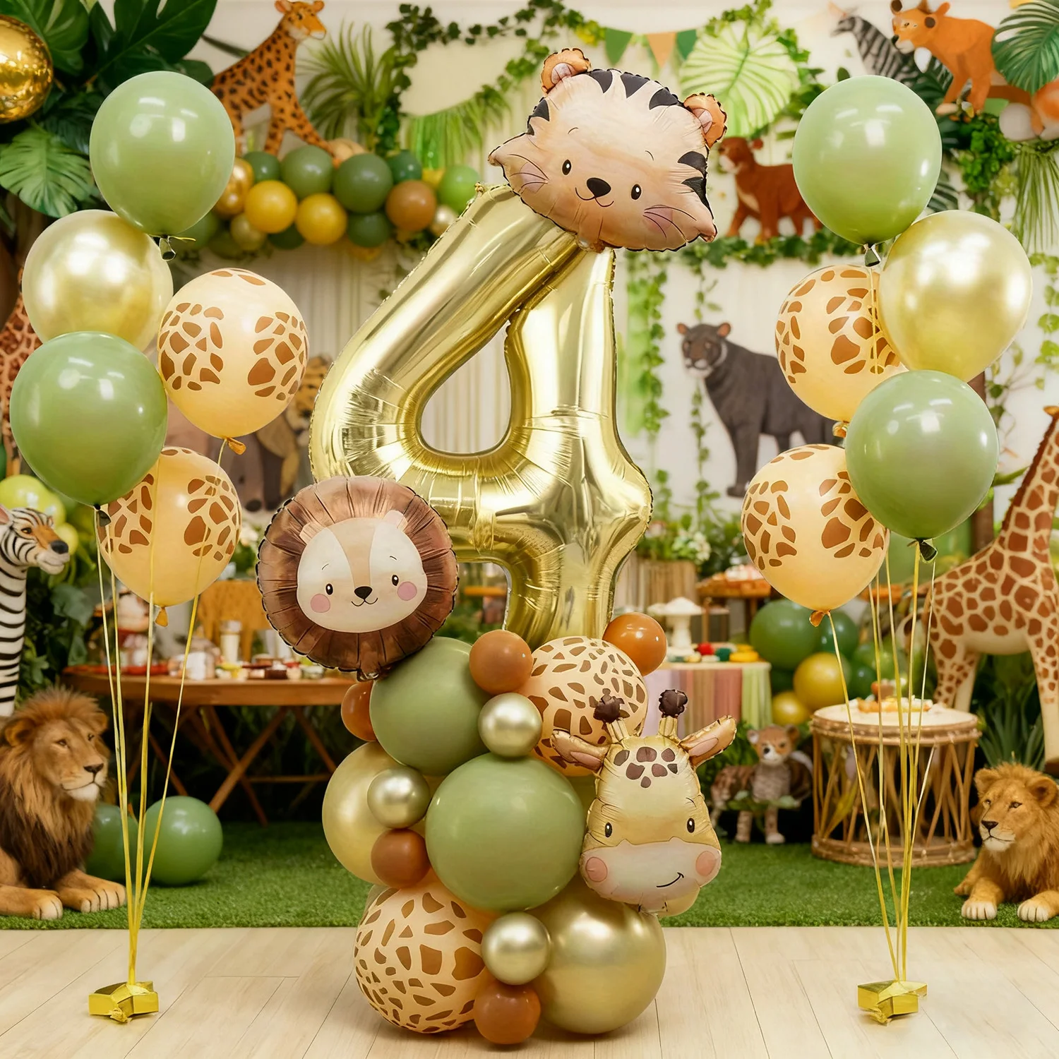 Niedliches Tierkopf-Ballon-Set, Tiger-Löwe-Giraffen-Ballon, 81,3 cm großer digitaler Ballon 0-9 für Geburtstagsparty-Dekoration mit Dschungelmotiv