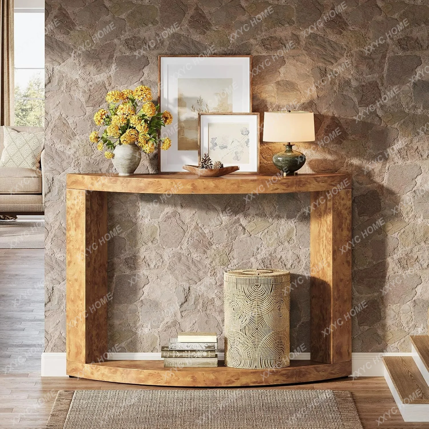 Mid-Century Solid Wood Console Table  Retro Half Round Entryway Table