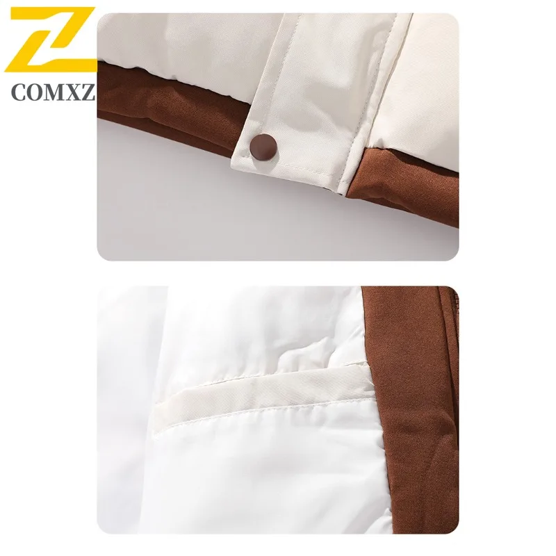 COMXZ 2025 Mens Winter Hooded Puffer Jacket Fake Two Piece American Style New Thick Warm Thickened Cold-proof Outdoor Sport Coat
