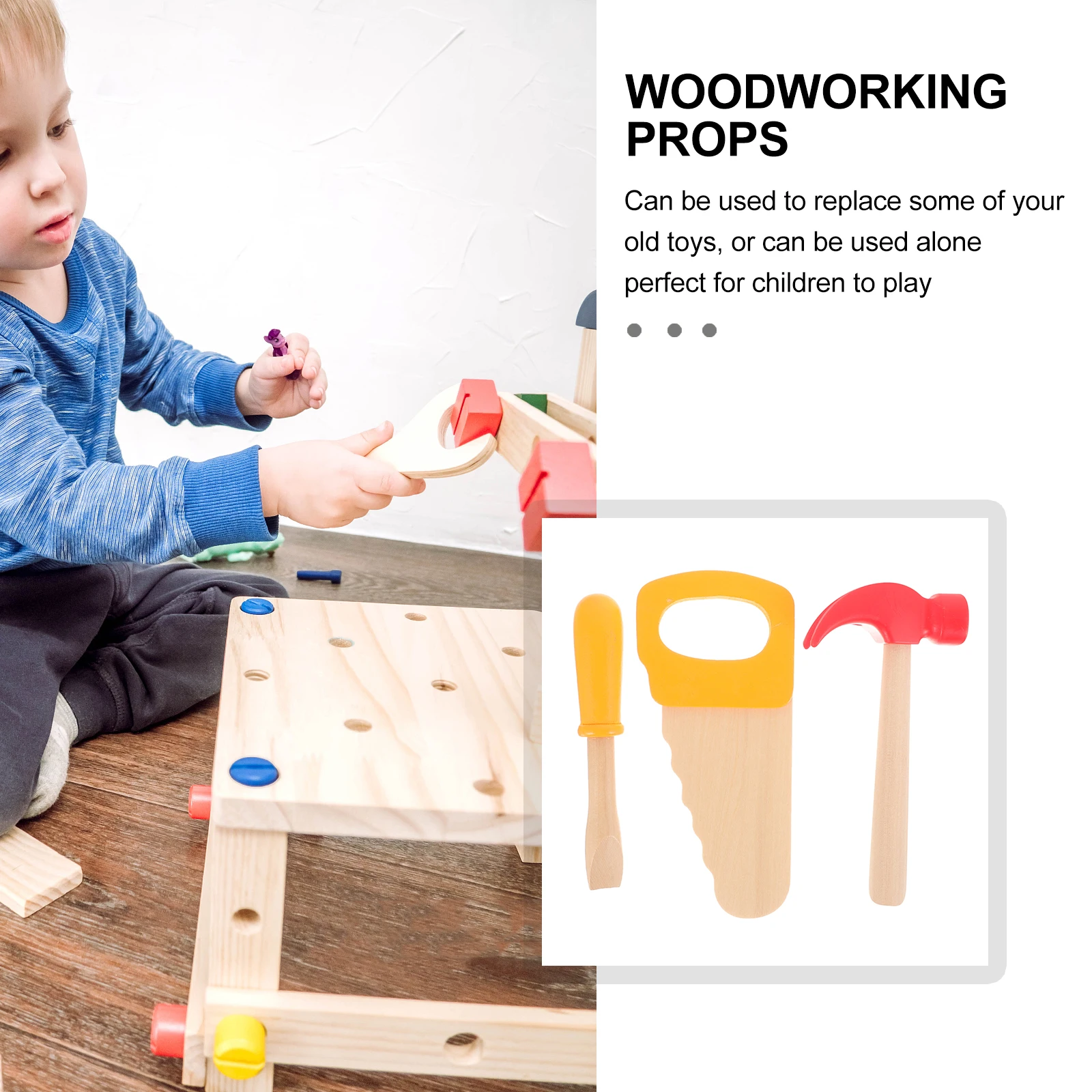 

Wooden Tool Set For Kids Simulation Hammer Screwdriver Saw Pretend Play Educational Smooth Safe Premium Wood Kids Tool