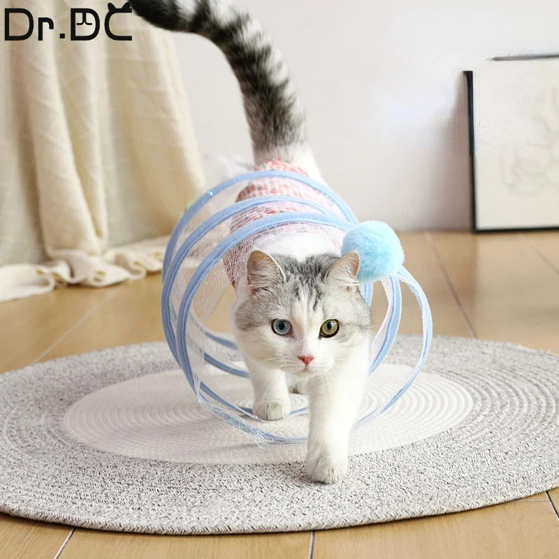 Dr.DC Cat Tunnel For Indoor Cats Collapsible Toy Coil Spiral Colorful Springs Cat Pet Crinkle Tunnels For Indoor Pet Supplies