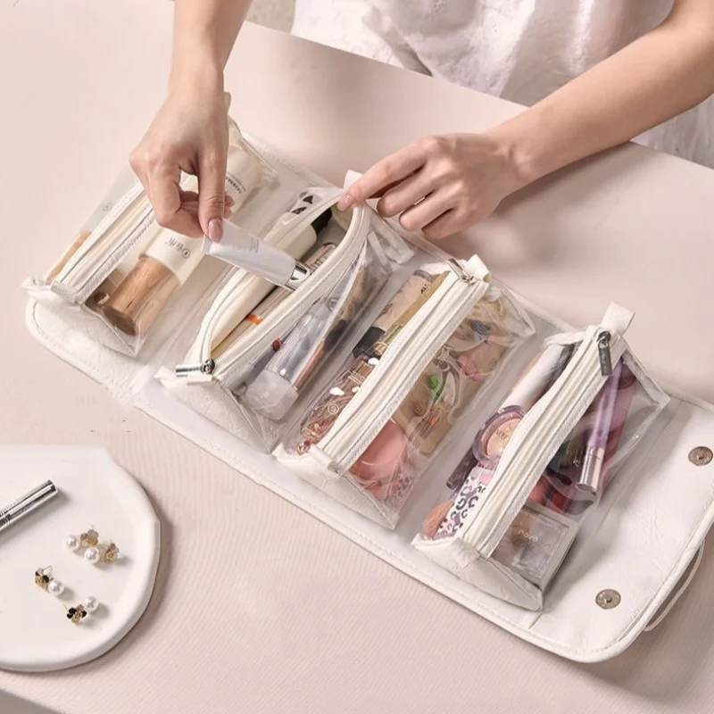 กระเป๋าเก็บเครื่องสำอางกันน้ำความจุขนาดใหญ่ กระเป๋าใส่อุปกรณ์อาบน้ำแบบพกพาสำหรับเดินทาง ช่องเก็บของแบบถอดได้ กระเป๋าใส่อุปกรณ์อาบน้ำในห้องน้ำ