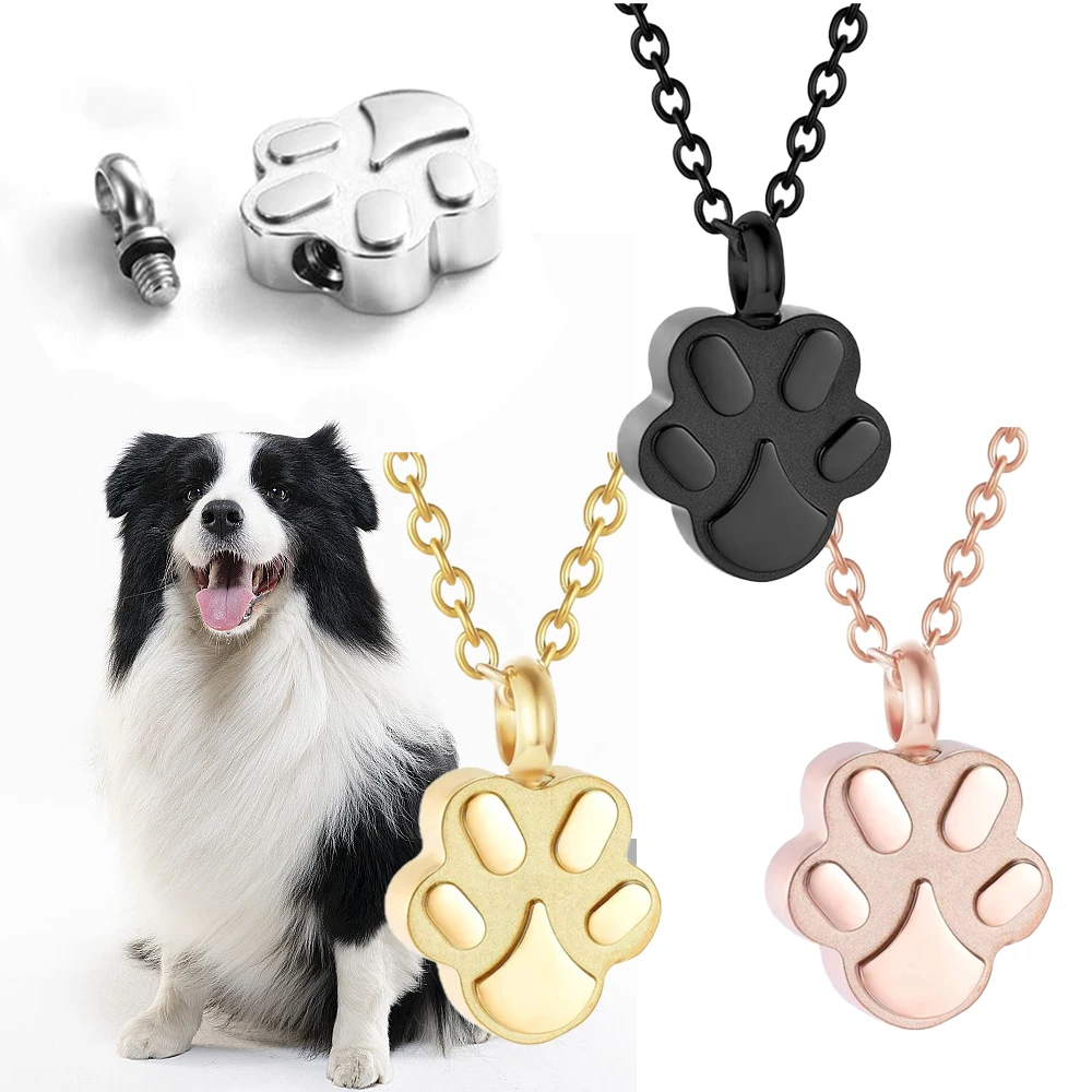 Pet Paw Cremation Jewelry for Ashes Stainless Steel Necklace Pendant Ashes Dog Cat Keepsake Memorial Urn Necklace Ash Holder ﻿