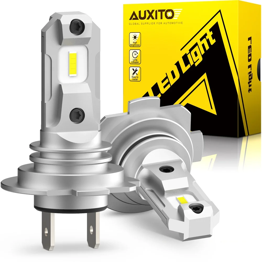 AUXITO 차량용 무선 헤드라이트 전구, 팬리스 H7 LED 조명, 미니 사이즈, 12000LM CSP LED 칩, 6500K 화이트, 12V, 2 개 1:1