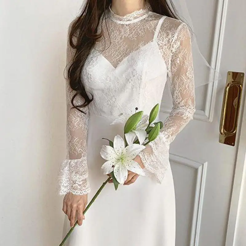 Newest Wedding Dresses With Lace Long Sleeve Elegant Ankle-length A-line Bridal Dress Simple Formal Evening Dress Customized